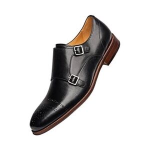 COMOTEK Men's Classic Double Monk Strap Full Grain Leather Shoes